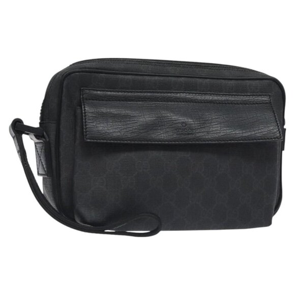 GUCCI GG Supreme Clutch Bag PVC Leather Black 162784 Auth 129443V - Picture 1 of 16